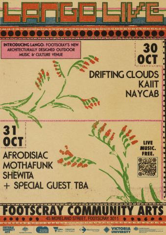 Poster: Lango Live, Footscray Community Arts Riverside Lawn, Oct 30