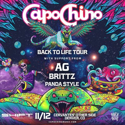 Poster: SHIFT Ft. Capochino w/ AG, Brittz, Panda $tyle, Cervantes' Masterpiece Ballroom, Nov 12