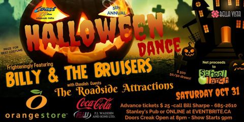 Poster: Halloween Dance with Billy & The Bruisers for School Lunch Association, Bella Vista Events Venue, Oct 31