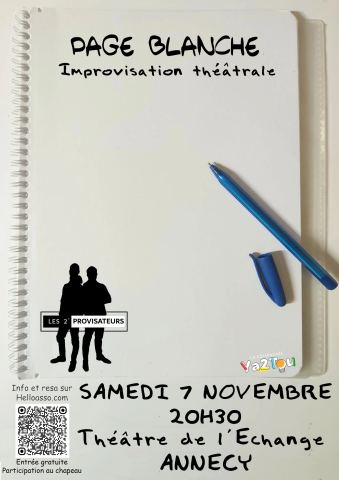 Poster: Page blanche – Les 2’provisateurs – Théâtre d’Improvisation, Théâtre de l'Echange, Nov 7