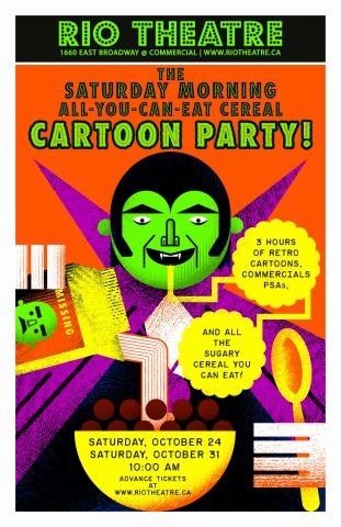 Poster: The Saturday Morning All-You-Can-Eat Cereal Party: Halloween Edition!, Rio Theatre, Oct 31