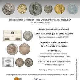 Poster: Salon Numismatique en Champagne à Tinqueux, Salle des fêtes Guy Halletrue Croix Cordier, Nov 1