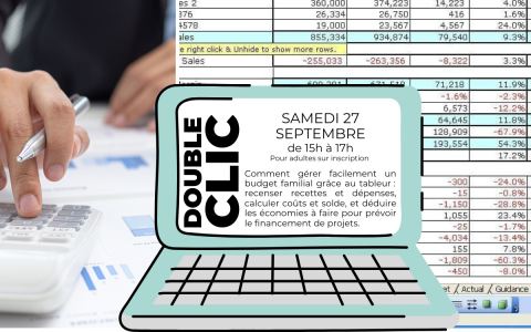 Affiche : Gérer son budget familial grâce au tableur, Médiathèque Françoise Sagan, 7 nov.