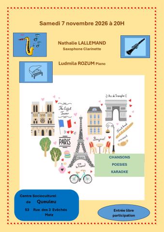 Affiche : Chansons, poésies et karaoké, Centre culturel de Queuleu, 7 nov.