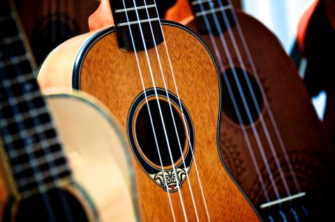 Juliste: Edistyneiden ukuleleryhmä, Tapiolan kirjasto, 31.8.
