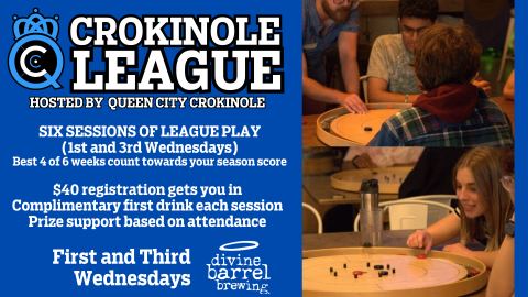 Poster: Crokinole Night with Queen City Crokinole, Divine Barrel Brewing, Nov 4