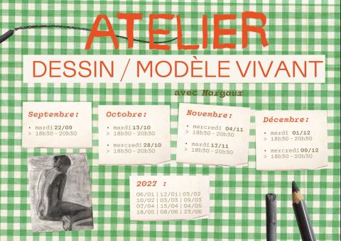 Affiche : ATELIERS DESSIN MODÈLE VIVANT, Les Yvette, 28 oct.