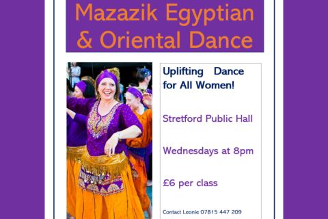 Poster: Mazazik Egyptian and Oriental Dance, Stretford Public Hall, Nov 4