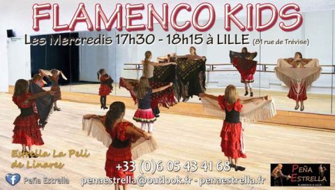 Affiche : Flamenco kids - Cours de  danse Flamenco pour enfants - Peña Estrella Flamenco à Lille, Plateau Crasto, 4 nov.