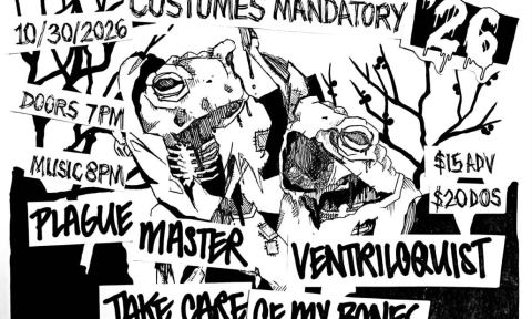 Poster: HALLOWEEN BASH: PLAGUE MASTER // VENTRILOQUIST // TAKE CARE OF MY BONES // NATURE. N VOKE // UMIRIS, Gold Sounds, Oct 30
