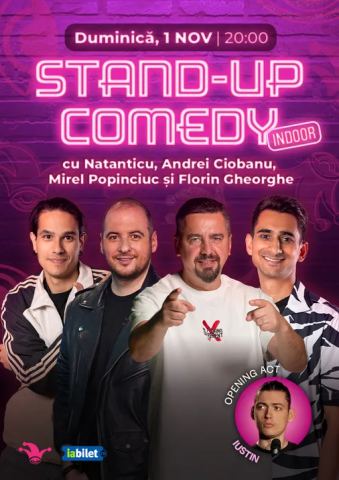 Afiș: The Fool: Stand-up comedy cu Natanticu, Andrei Ciobanu, Mirel Popinciuc și Florin Gheorghe, The Fool, 1 nov.