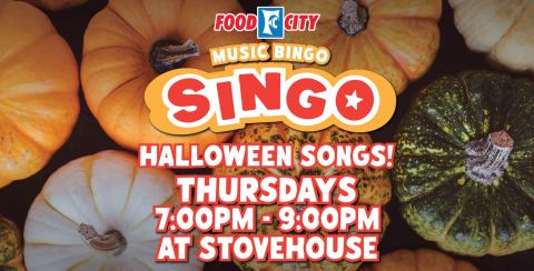 Poster: Singo Music Bingo: Halloween Songs, Stovehouse, Oct 29