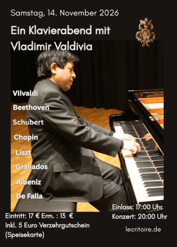 Plakat: Ein Klavierabend mit Vladimir Valdivia, L'écritoire, 14. Nov.