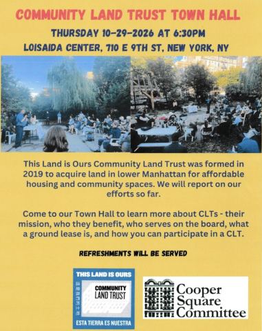 Poster: Community Land Trust Town Hall, The Loisaida Inc. Center, Oct 29