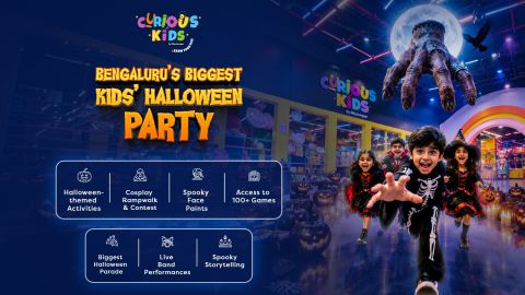 Poster: Bengaluru's Biggest Kids' Halloween Party by Curious Kids, Curious Kids by SkyJumper - Indoor Play Area & Kids Activity Center Bangalore, Oct 31