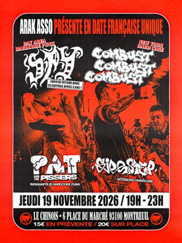 Affiche : SPY + Combust + Pat and the Pissers + Sidestep, Le Chinois, 19 nov.