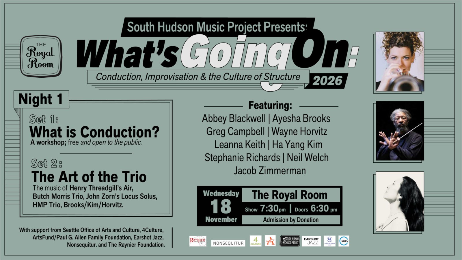 Poster: What’s Going On: Night One: Conduction Workshop and Art of the Trio