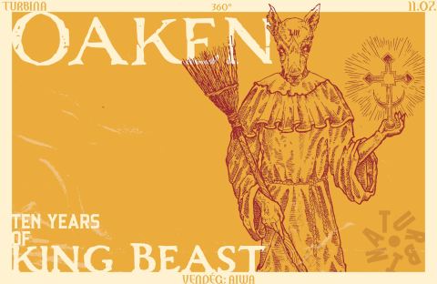 Plakát: OAKEN - TEN YEARS OF KING BEAST, vendég: AIWA // TURBINA 360°, Turbina Kulturális Központ, nov. 7.