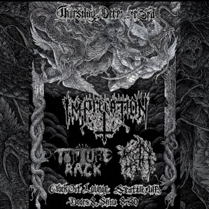 Poster: Clock-Out Lounge Presents: Imprecation w/ Torture Rack and Noroth (record release)