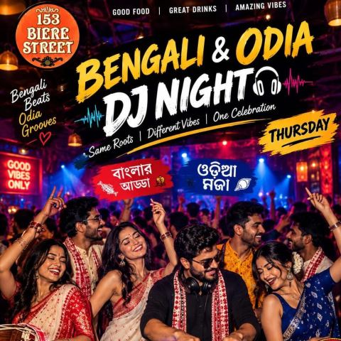 Poster: Bengali & Odia DJ Night, 153 Biere Street, Oct 29