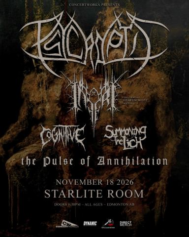 Poster: PSYCROPTIC w/ INFERI, COGNITIVE & SUMMONING THE LICH, Starlite Room, Nov 18