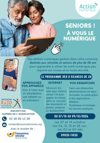 Affiche : A vous le Numérique Seniors ! à Orléans, Association RéSO, 4 nov.