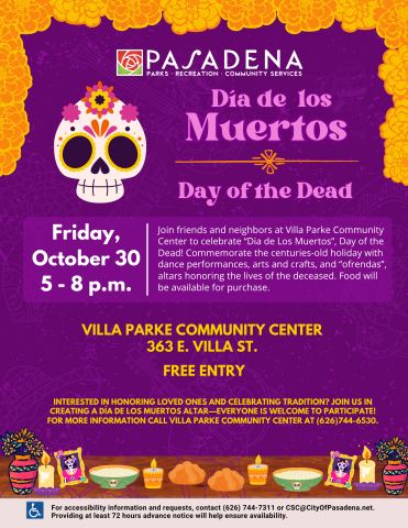 Poster: Dia de Los Muertos, Villa Parke, Oct 30