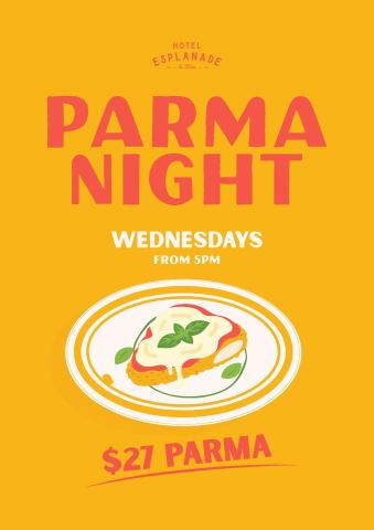 Poster: Parma Night, The Espy (Hotel Esplanade), Oct 28