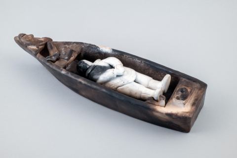 Poster: Death Boat and other Stories: The Kampelmacher Memorial Collection of Indigenous Art, MacKenzie Art Gallery, Jul 18