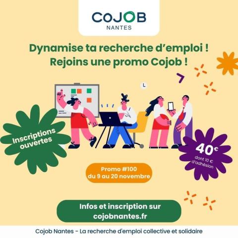 Affiche : Promo de recherche d'emploi collective et solidaire, Cospace - Association Cojob Nantes, 9 nov.