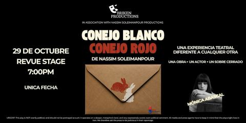 Poster: CONEJO BLANCO, CONEJO ROJO - En Español | Vancouver, Revue Stage, Oct 29