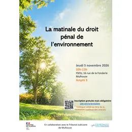 Poster: La matinale du droit pénal de l'environnement, Campus Fonderie - Faculté des Sciences Economiques, Sociales et Juridiques (FSESJ), Nov 5