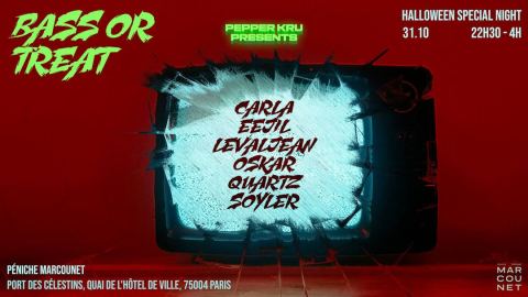 Affiche : Pepper Kru present : Bass or Treat (Halloween Party), Peniche Marcounet, 31 oct.