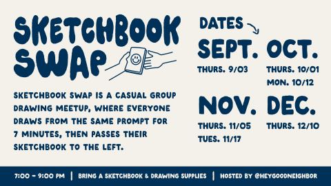 Poster: Sketchbook Swap hosted by Good Neighbor, Divine Barrel Brewing, Nov 5