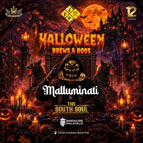 Poster: Malluminati 32.0 - The Night Starts Here, Three Monkeys Brewpub, Oct 31