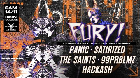 Poster: FURY! W/ Panic, 99PRBLMZ, The Saints, Satirized, Hackash, Le Bikini, Nov 14