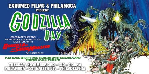 Poster: Exhumed Films presents Godzilla Day 2026, PhilaMOCA, Nov 3