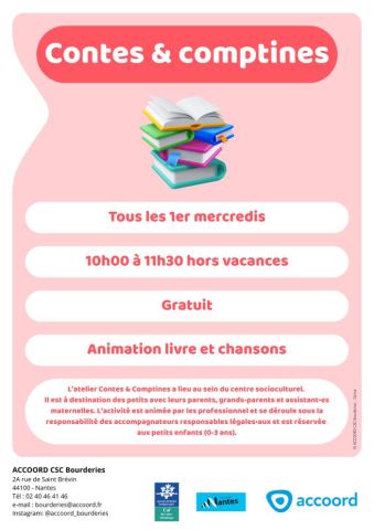 Affiche : Contes & comptines, Centre socioculturel des Bourderies - ACCOORD, 4 nov.