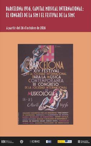 Cartel: Exposició ‘Barcelona 1936, capital musical internacional: El Congrés de la SIM i el Festival de la SIMC’, Biblioteca Nacional de Catalunya, 26 oct
