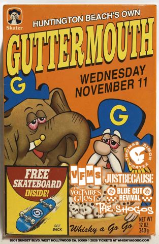 Poster: Guttermouth, Thomas Simon Vortex, VFMS, Just Because, Voltaire's Ghost, Blue Cut Revival, The Shogos, Whisky a Go Go, Nov 11