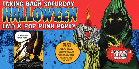 Poster: Taking Back Saturday Halloween: Emo & Pop Punk Party - Melbourne, The Evelyn Hotel, Oct 31