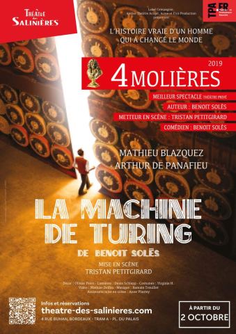Affiche : Théâtre : La Machine de Turing, Théâtre des Salinières, 2 oct.