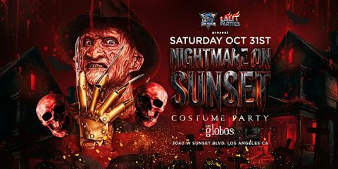 Poster: Nightmare On Sunset- Halloween Costume Party 18+// EVERYONE FREE W/RSVP, Los Globos, Oct 31