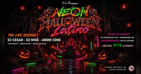 Plakat: NEÓN HALLOWEEN LATINO - Galeria36, Große Freiheit 36, 31. Okt.