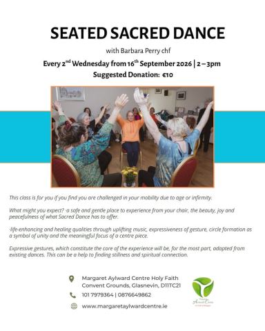 Poster: Seated Sacred Dance – With Barbara Perry chf, The Margaret Aylward Centre for Faith and Dialogue, Oct 28