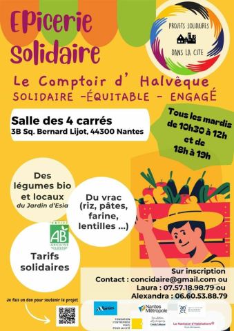 Poster: Epicerie solidaire "Le Comptoir d'Halvêque", salle des 4 carrés, Mar 17
