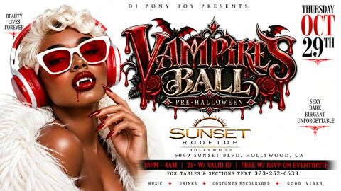Poster: Vampires Ball: Pre-Halloween Thursday, Sunset RoofTop, Oct 29