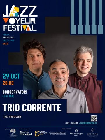 Poster: Jazz Voyeur Festivale 2026 w/ Trio Corrente @ Conservatori Palma, Conservatorio Superior de Música de Palma, Oct 29