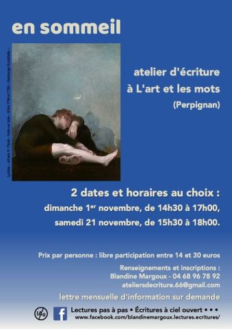 Affiche : En sommeil • Atelier d'écriture créative, L'art et les mots, 1 nov.