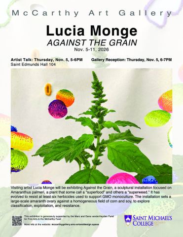 Poster: Artist Talk: Lucia Monge, McCarthy Arts Center (Saint Michael's College), Nov 5